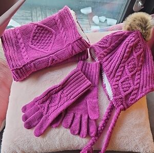 Matching Winter Hat Scarf And Glove Set Purple